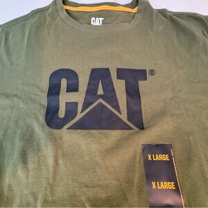 NWT CAT Army Khaki Green Mens XL Short Sleeve Caterpillar Logo Tee Chive